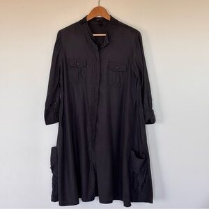 BCBG Relaxed Fit Shirt Dress with Pockets Rayon Cotton Size Large Grey Black